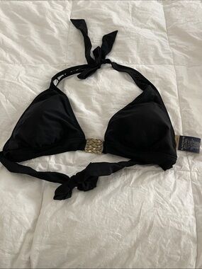 Faded Glory Black Halter Bikini Top with Gold Accent